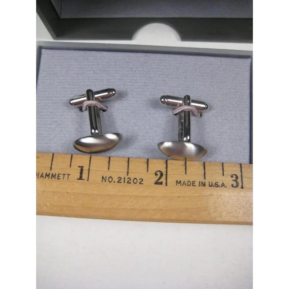 Kenneth Cole New York Concave Cufflinks Silvertone Men Cuff Links Oval Bullet